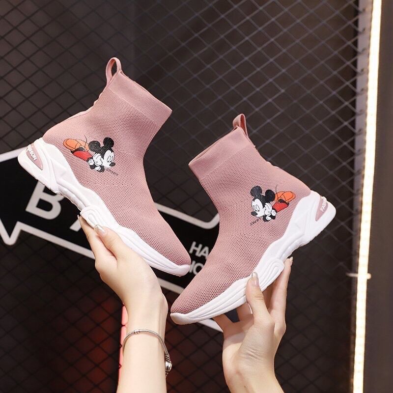 Giày bốt cao cổ nữ 🌸FREESHIP🌸 cổ chun mickey hot trend