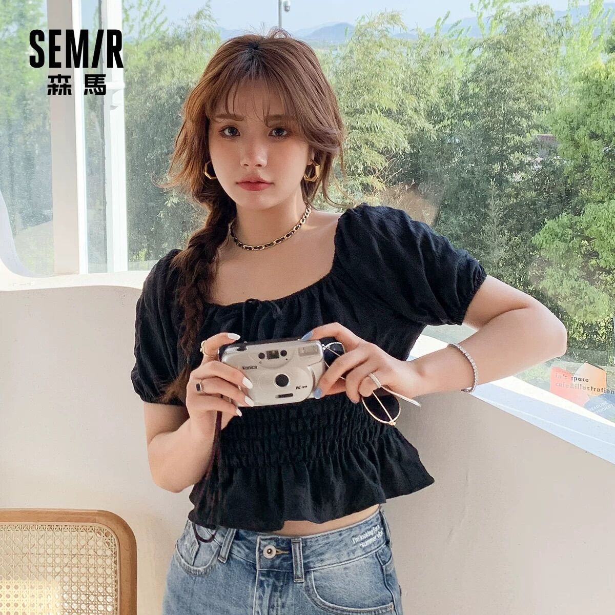 Áo croptop Vero moda màu xanh size S