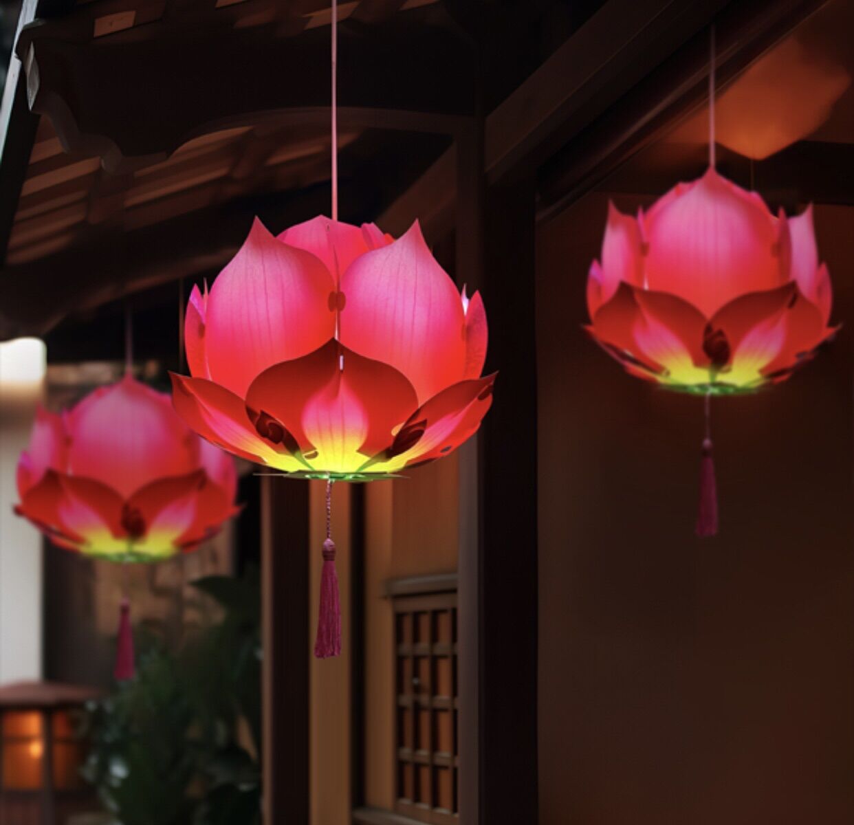 Lồng đèn hoa sen nhựa xuyên sáng, sử dụng được ngoài trời, mừng lễ phật đản