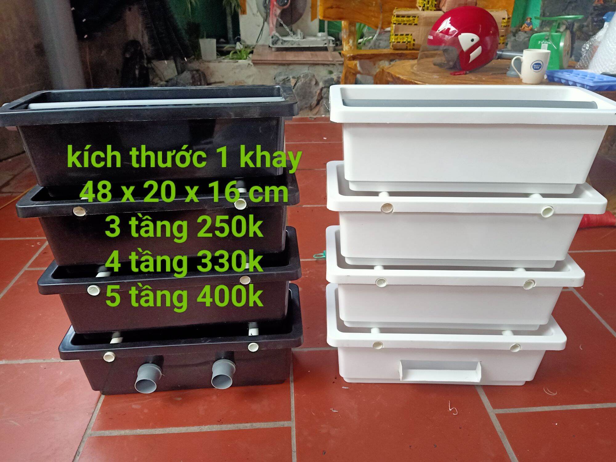 Baki lọc hồ cá lọc dàn mưa đã có ống mưa kt 1 khay 48 x 20 x 16 cm .
