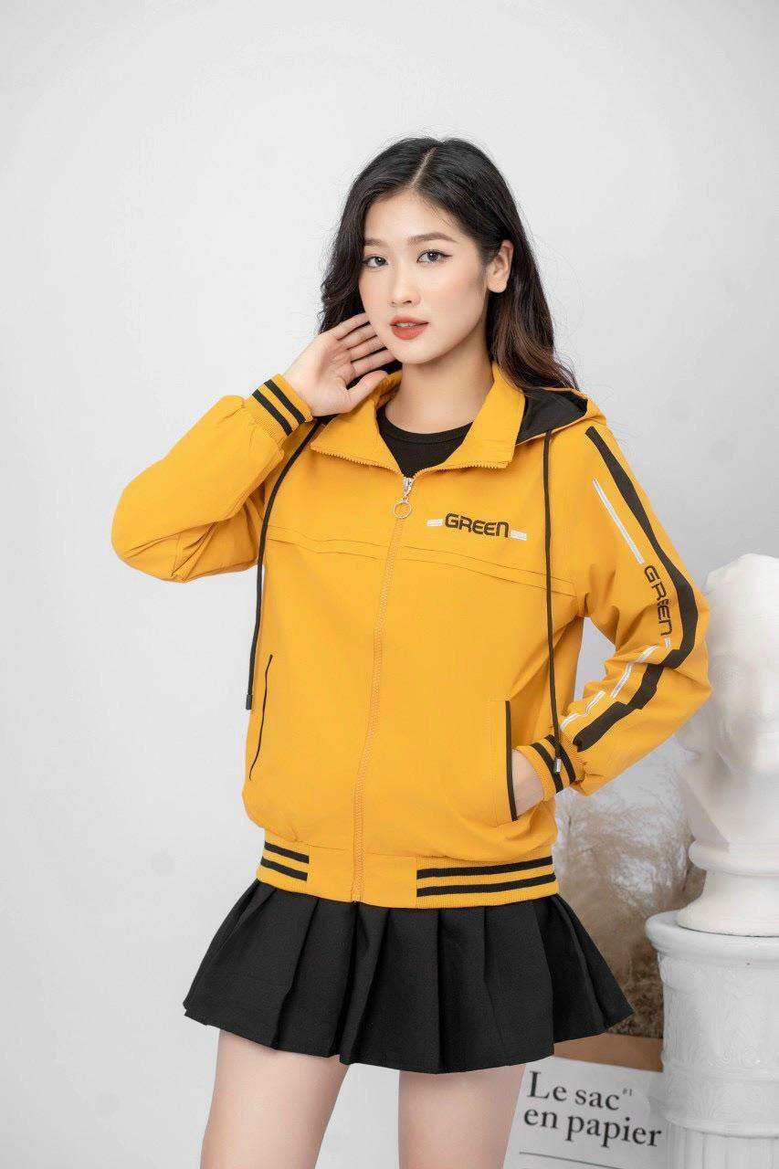 Áo khoác gió nữ bo gấu lót nỉ ,vải chống nước,chống bám bụi