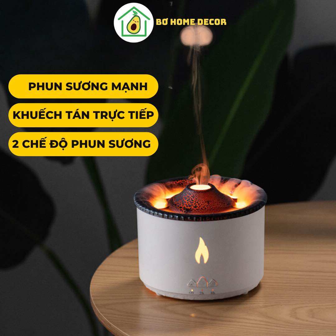 Máy xông tinh dầu, khuếch tán tinh dầu siêu âm V19 Bơ Home Decor, phun sương tạo ẩm trực tiếp hình ngọn lửa, núi lửa