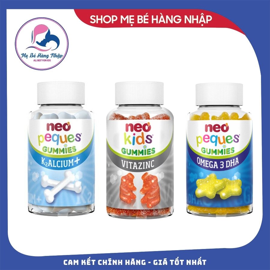 Kẹo Gummy Vitamin Neo Kids bổ sunh Canxi DHA Kẽm cho bé.