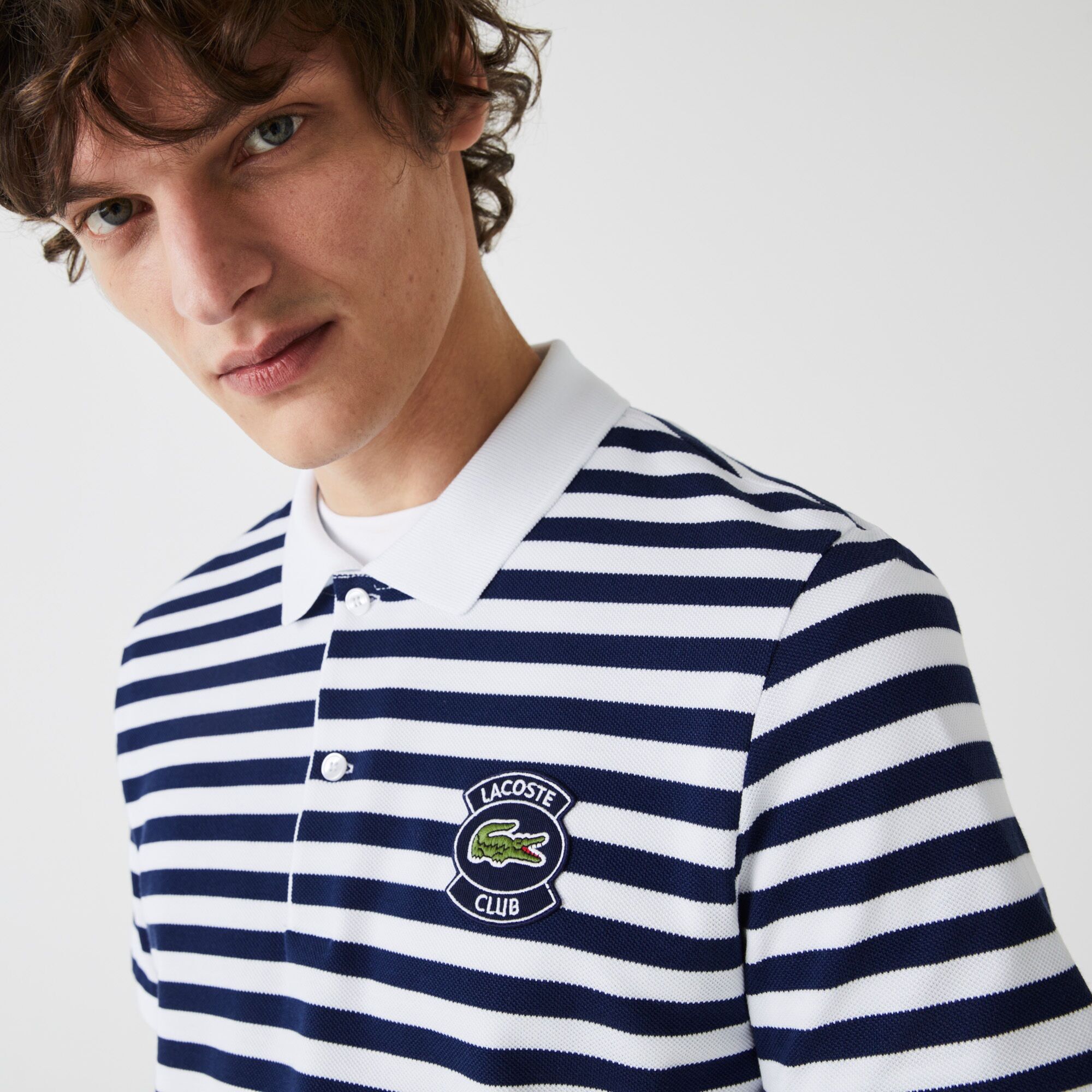 POLO Lacoste Badge Regular Fit Striped Cotton Piqué