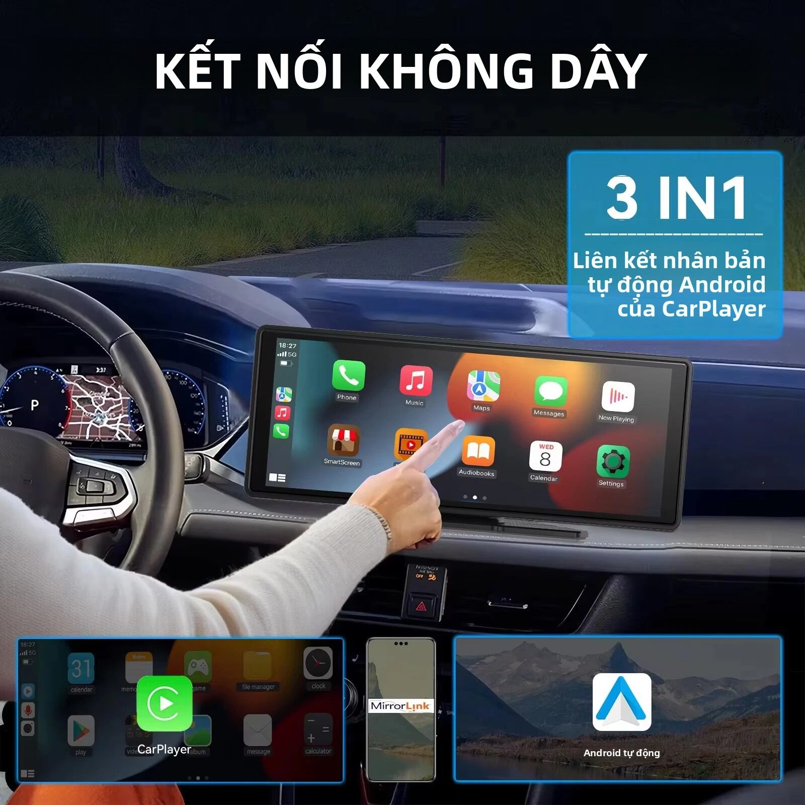Màn Hình CarPlay Di Động Đa Năng, Đầu Phát Đa Phương Tiện Ô Tô Không Dây Với Android Auto, Màn Hình Cảm Ứng, Giao Diện USB Giá 1,241,000 Đồng*Miễn phí vận chuyển