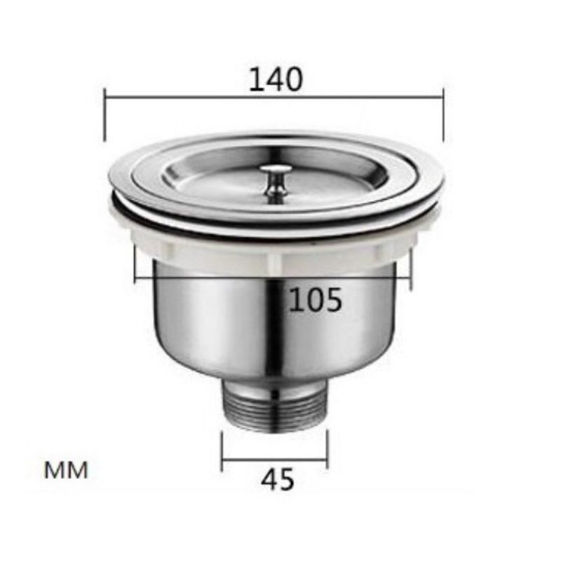Quả xi phông inox thoát bồn rửa chén, bát phi 110 và phi 140.