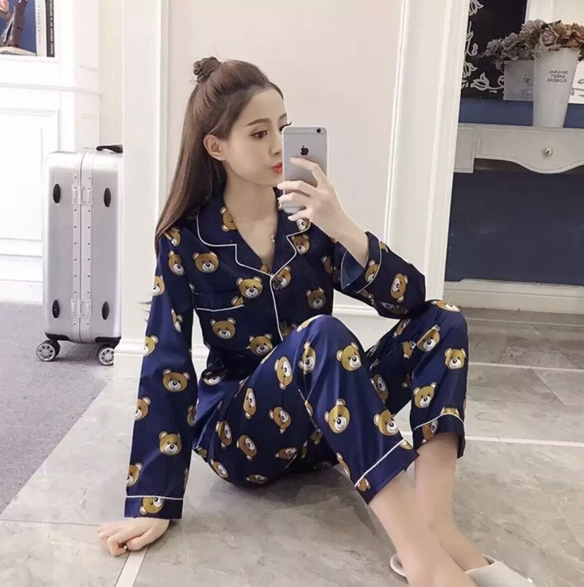 Set bộ ngủ pizama phi lụa - y56