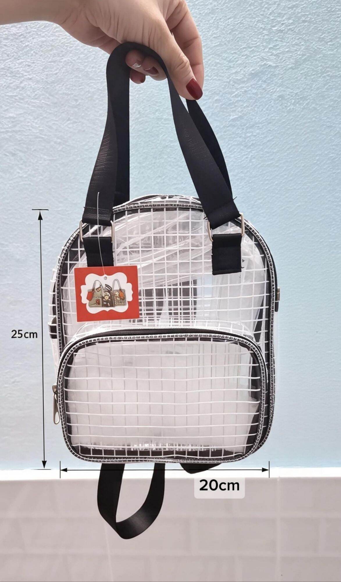 Balo đeo lưng nữ họa tiết sọc ô vuông, kích thước 20cm x 25cm x 8cm, 3 ngăn tiện ích, phong cách hiện đại.