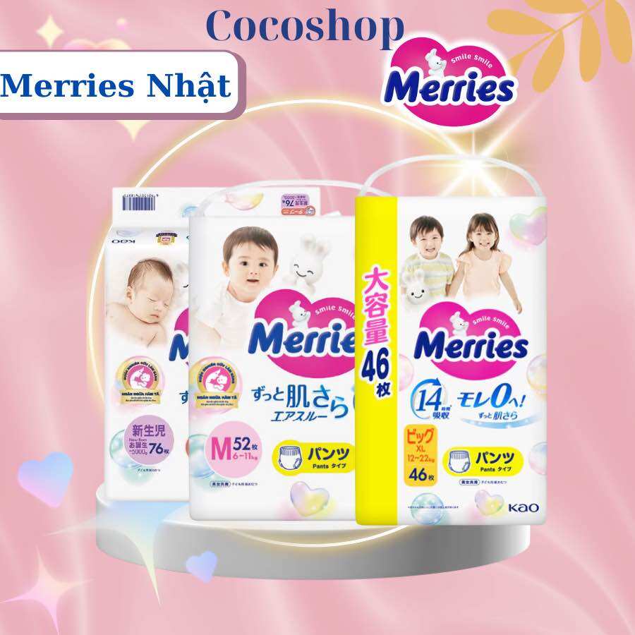 [ Tiêu chuẩn - Jumbo] Tã Bỉm Merries Nhật các size Nb90/ S84/ M64/ L54/ XL38/ XXL26 / M76/ L64/ XL50/ XXl32