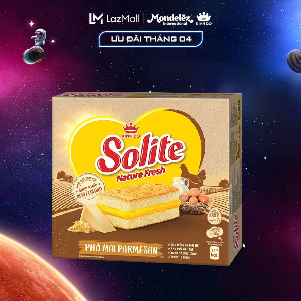 Bánh Bông Lan Kem Phô Mai Solite Nature Fresh (25G X 10 Gói/ Hộp)