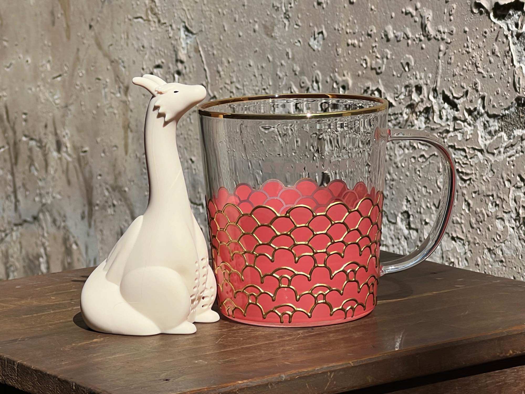 Set cốc thủy tinh starbucks 14oz và lọc trà dragon pattern