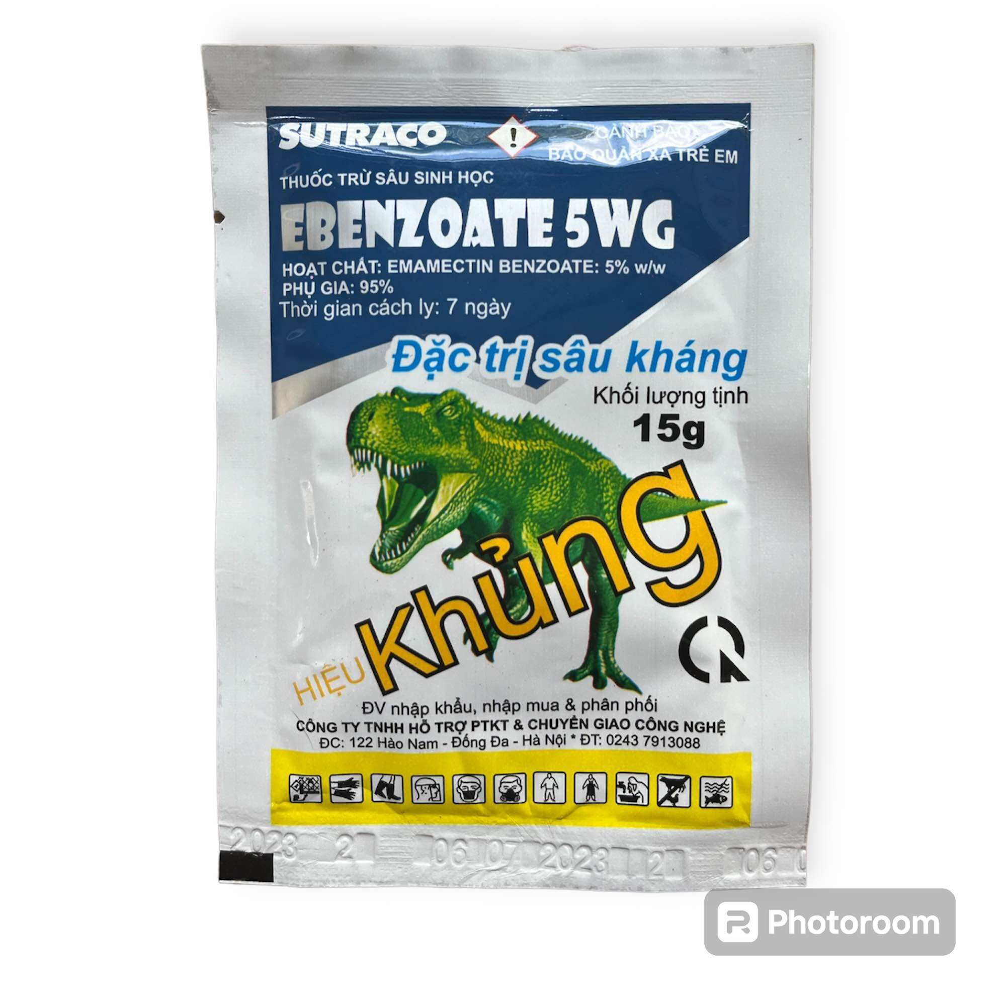 THUỐC TRỪ SÂU SINH HỌC EBENZOATE 5WG HOAT CHÁT: EMAMECTIN BENZOATE: 5% w/w PHU GIA: 95% Thoi gian cách ly: 7 ngày Dac trisâu kháng Khối lượng tịnh 15g