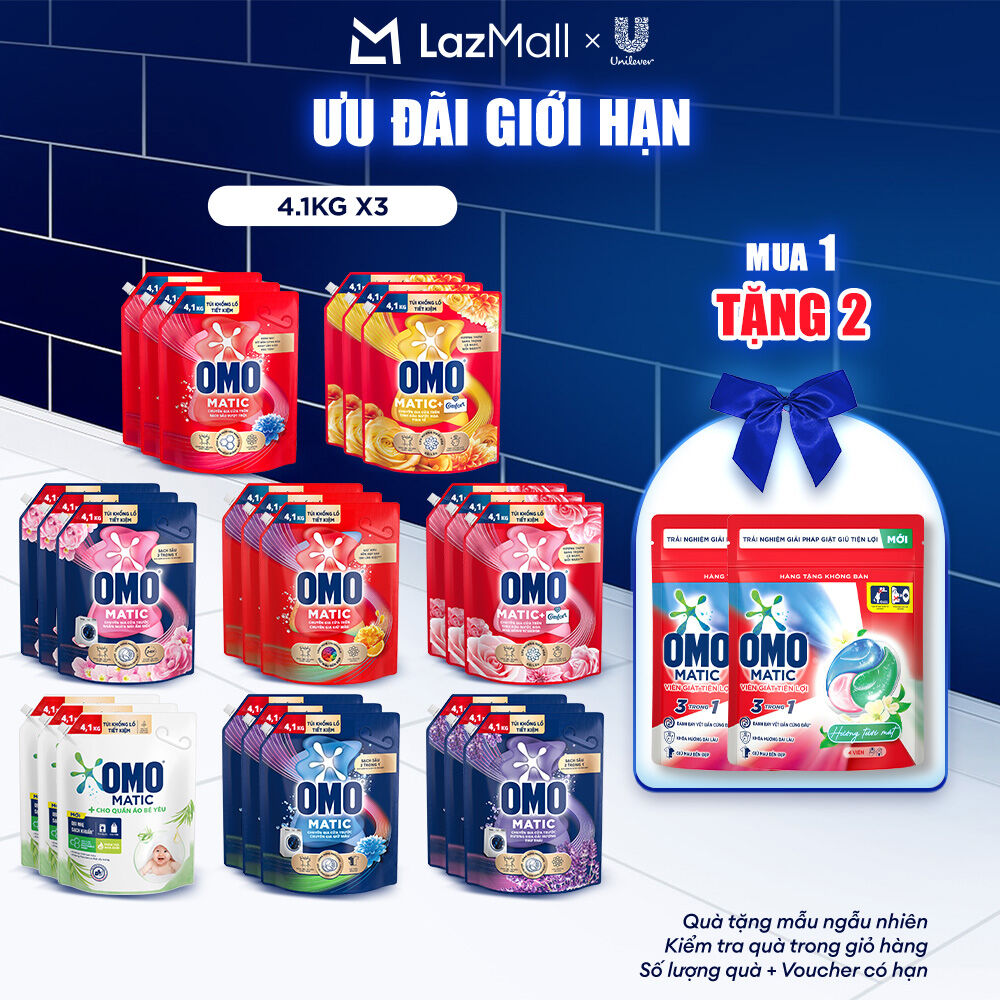  Combo 3 túi Nước giặt OMO Matic túi 4.1kg  bao bì tùy lô nhập hàng  