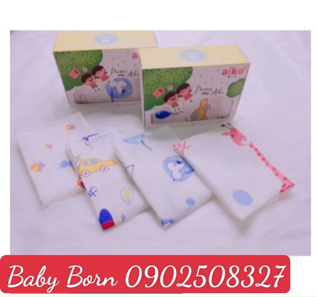 Set 10 khăn sữa Aiko in hình cao cấp cho bé