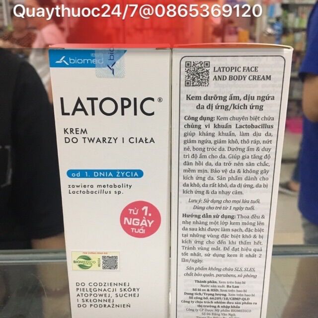 Kem dưỡng ẩm dịu ngứa latopic