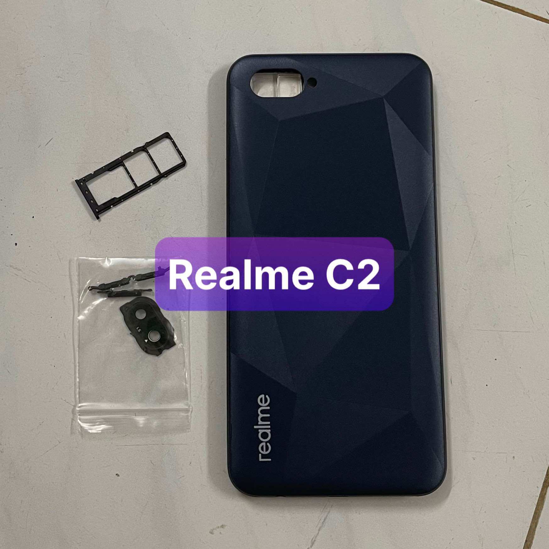 bộ vỏ Realme C2 , kèm khay sim,phím,kính camera