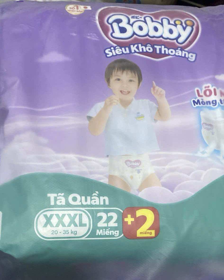 Tã quần bobby mẫu mới size xxxl22 tặng 2 miếng cho bé 18-35 ký