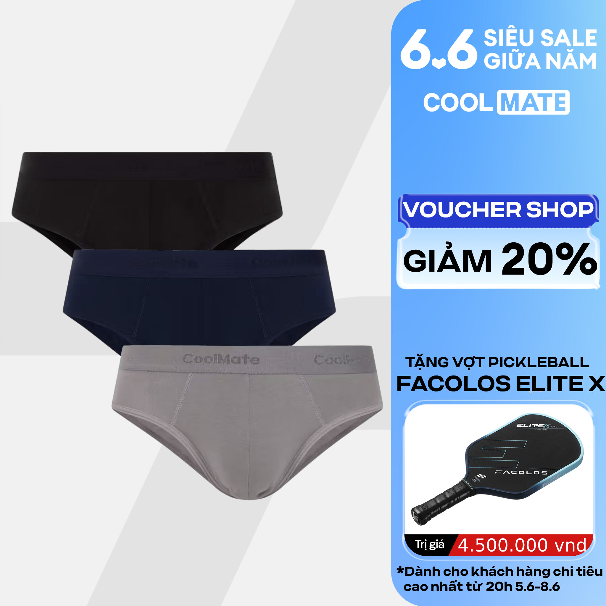 Combo 3 quần sịp nam tam giác Brief Cotton thoáng mát, co giãn thấm hút Coolmate