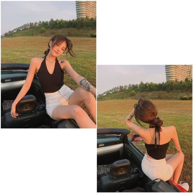 Áo yếm croptop hở lưng tròng cổ siêu xinh y8