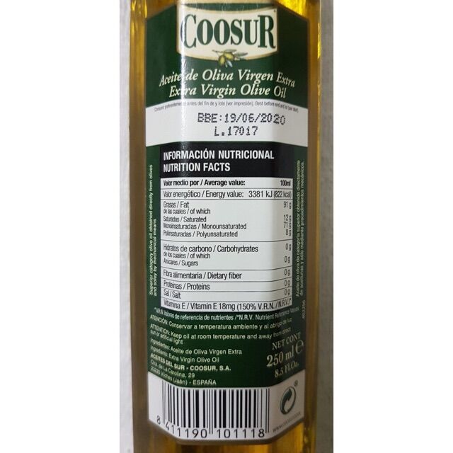 Dầu oliu Extra virgin Coosur 250ml