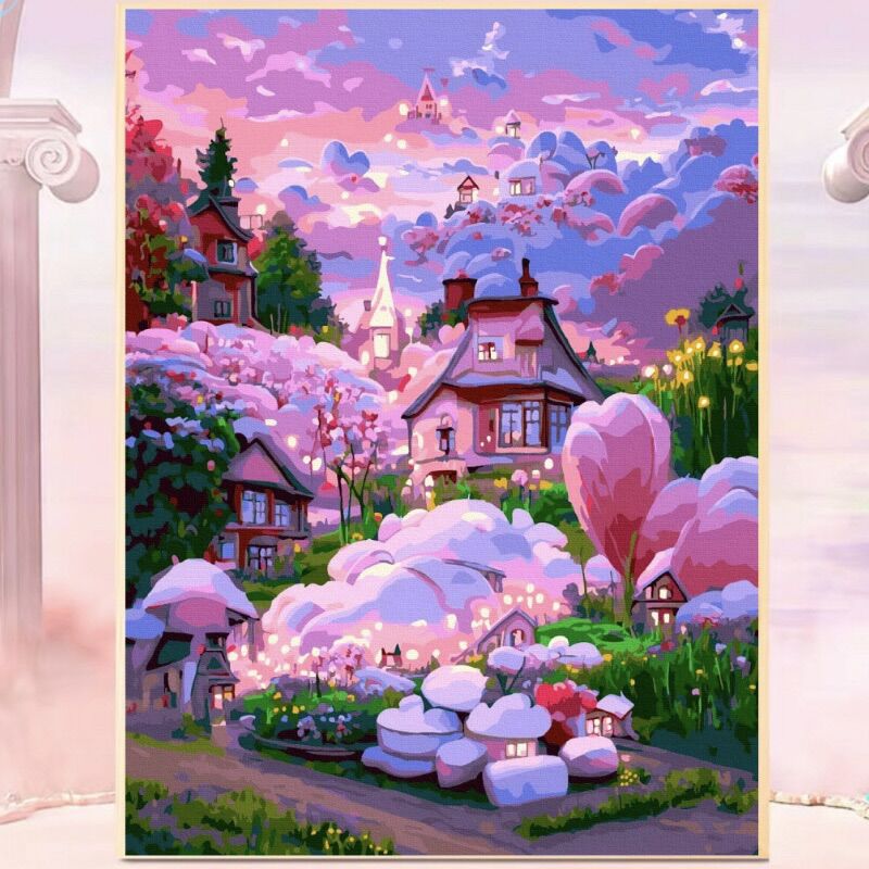 Tranh sơn dầu số hóa tự tô DIY đã căng khung khổ 40x50cm - Tranh Thành phố hiện đại