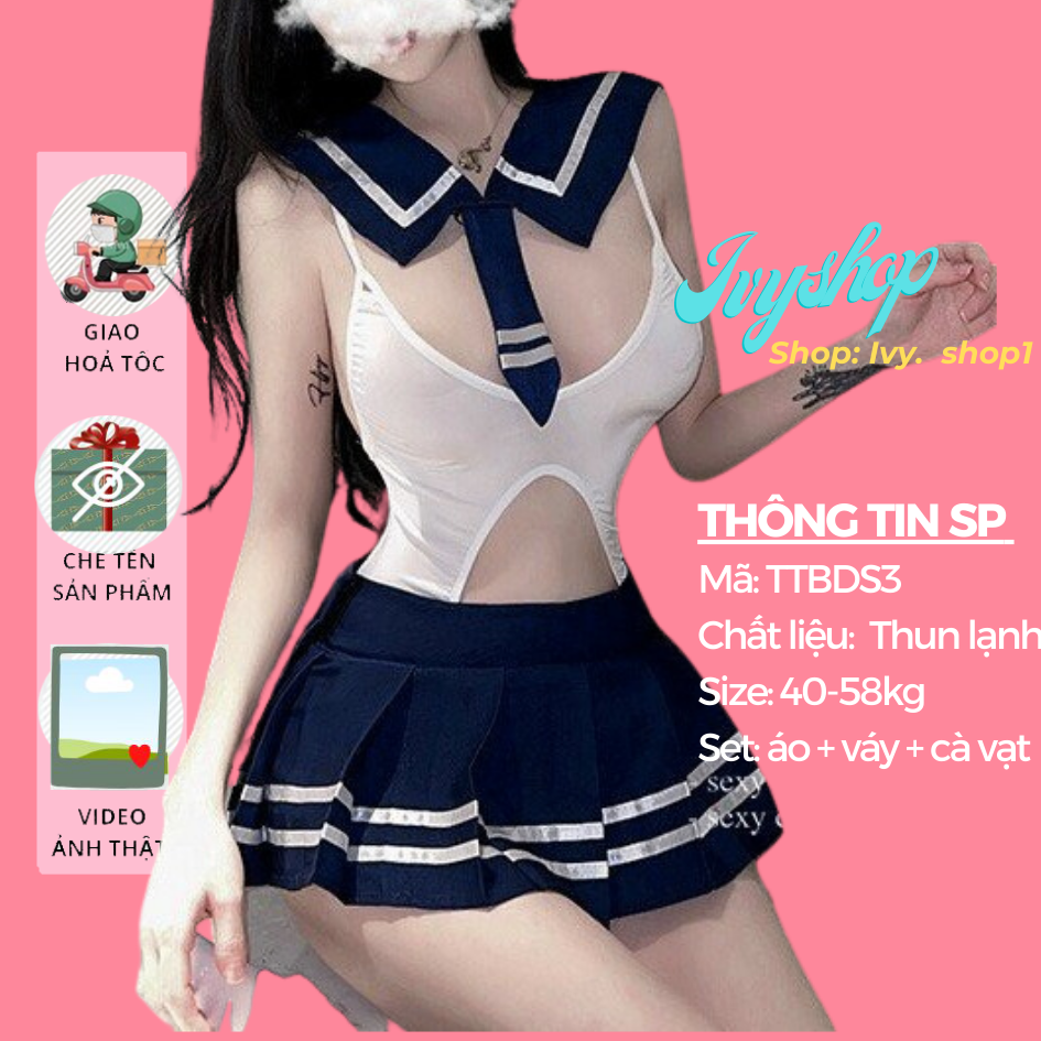 Cosplay Sexy Học Sinh Nhật Bản, Đồ Ngủ Nữ Sinh Caro Cà vạt - TT135 TTBDS3 - Ivyshop