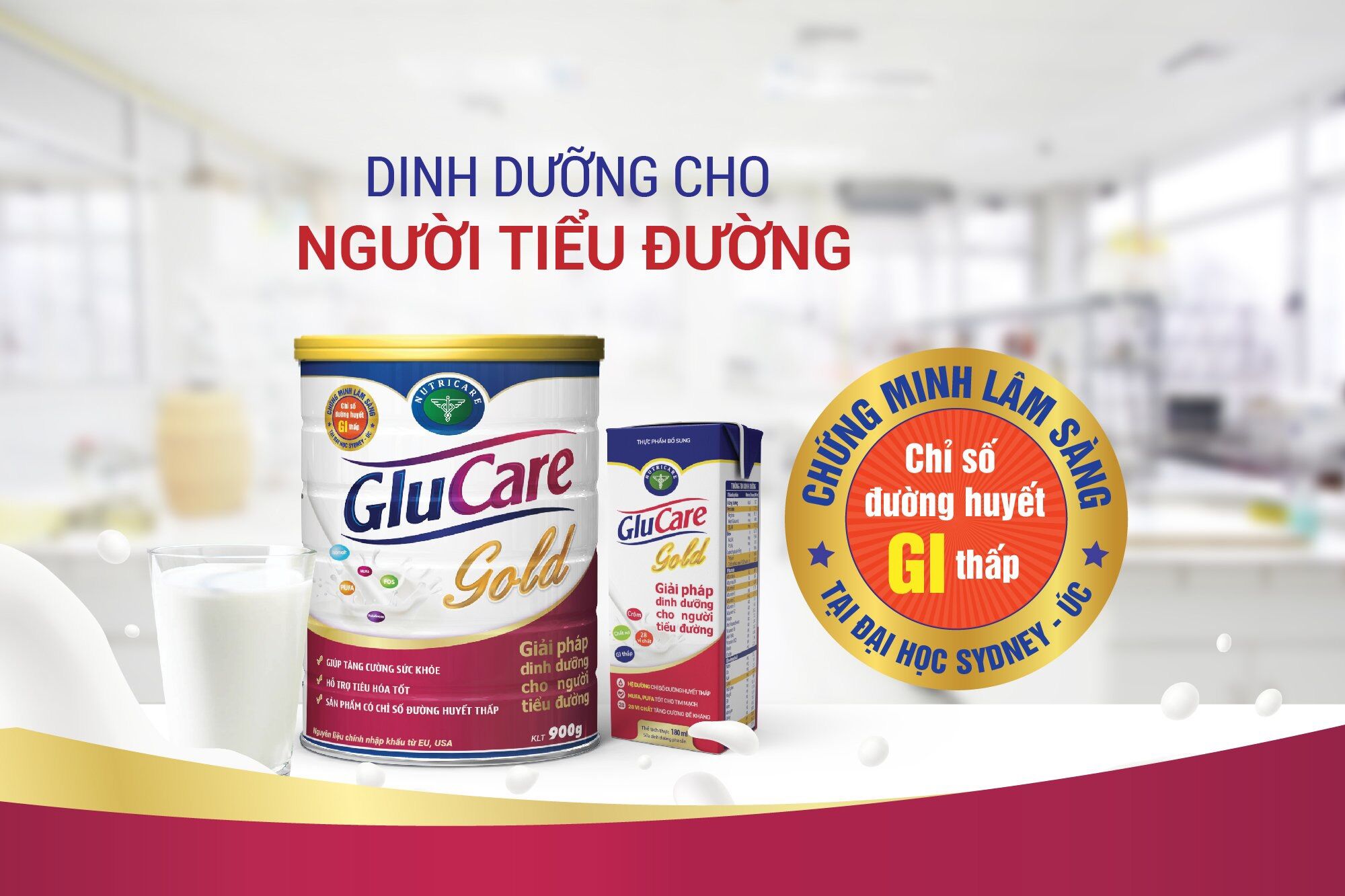 Sữa bột Glucare Gold lon 900g - date mới, mẫu mới