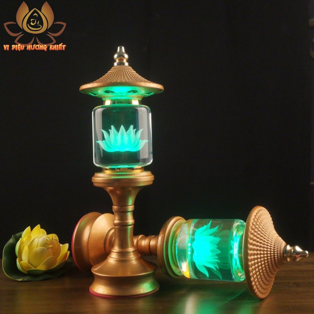 CẶP 2 CÂY ĐÈN LED HOA SEN PHA LÊ THỜ CÚNG TRANG TRÍ
