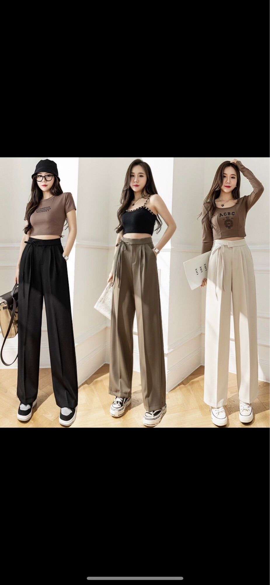 Quần ống rộng dáng dàu kiểu buộc dây
