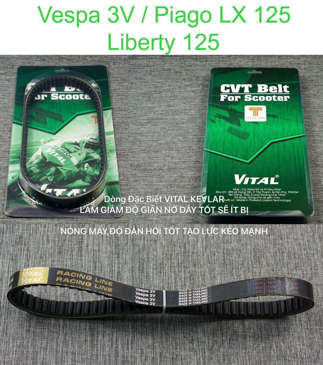 Dây curoa piago fly 125 / vespa 3v /liberty 125 hàng nhập thái lan thương hiệu vital kevlar dòng đặc biệt