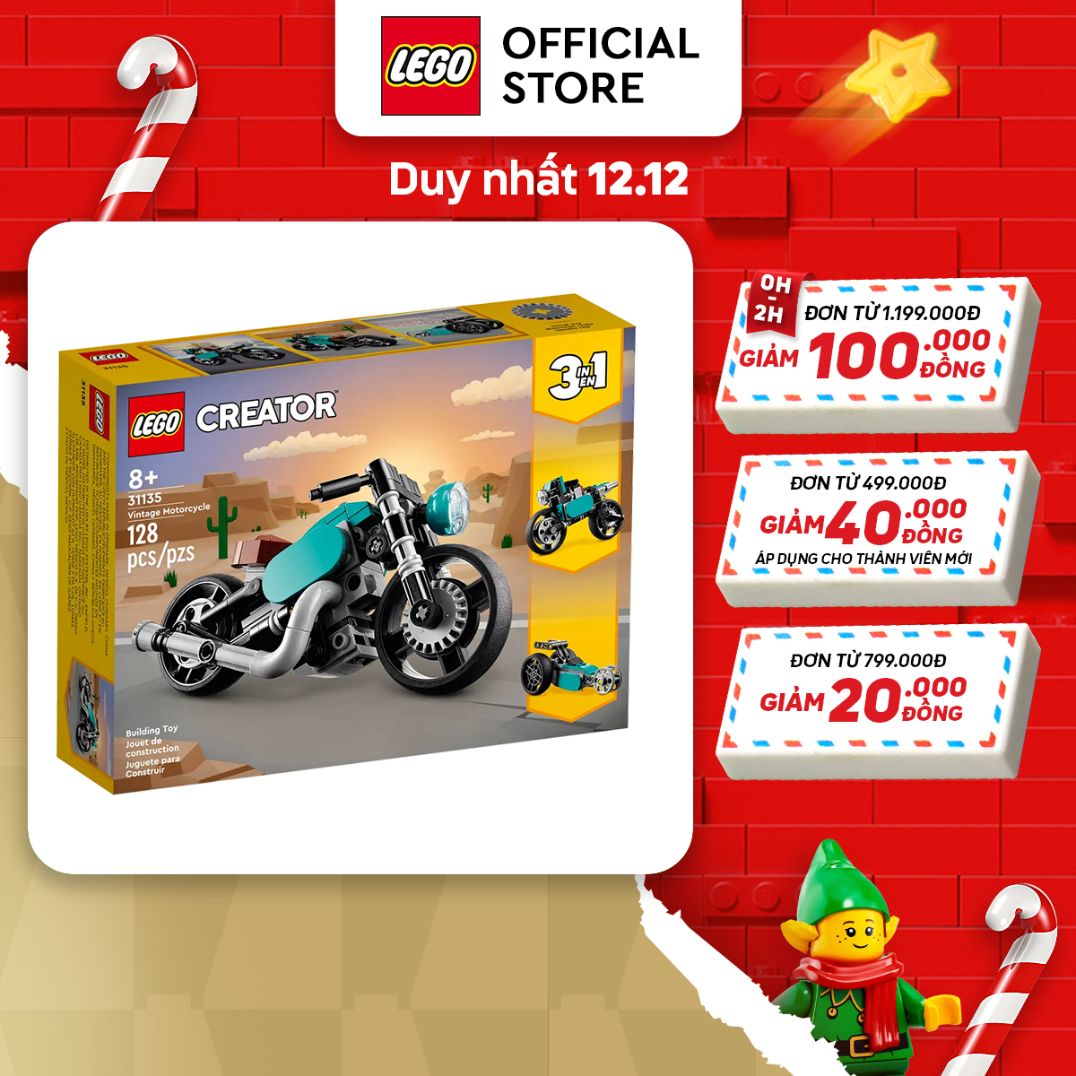 LEGO CREATOR 31135 Xe Mô Tô Cổ Điển (128 chi tiết)