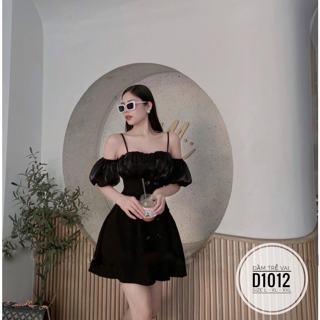 60-90kg Bigsize ĐẦM TRỄ VAI PHỐI NÚT D1012