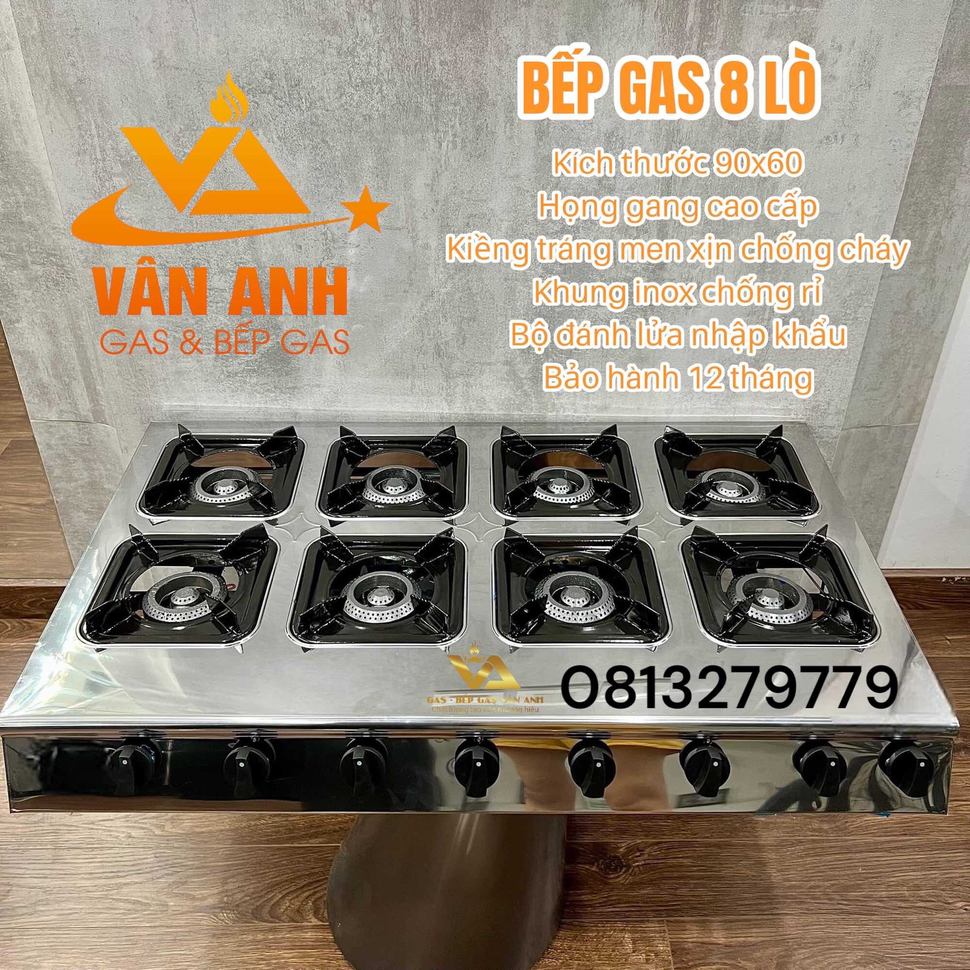 Bếp Gas 8 lò 8 cửa - Bếp bánh xèo 8 lò - bếp 8 lò inox