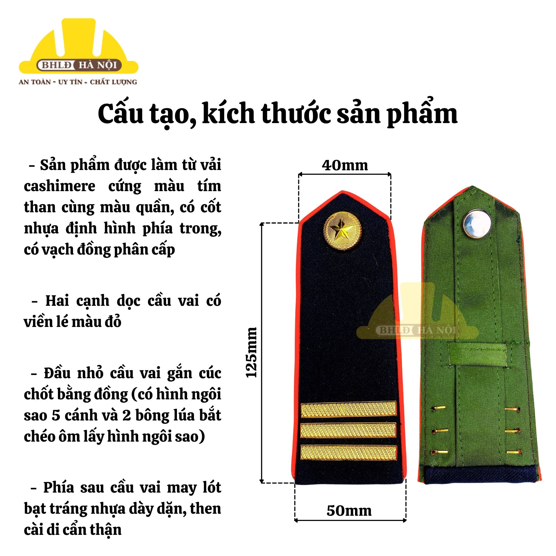 Cầu vai bảo vệ cao cấp viền đỏ (cúc gạch đồng)
