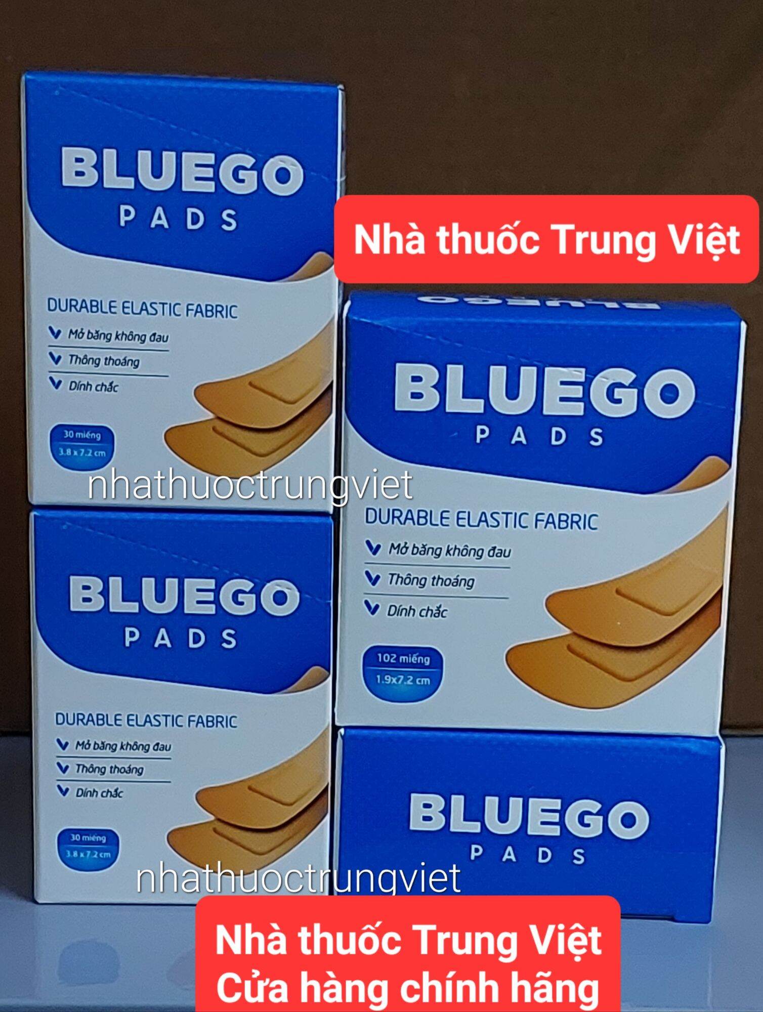 Băng cá nhân Bluego Hộp 102 miếng nhỏ và 30 miếng lớn. Hàng công ty