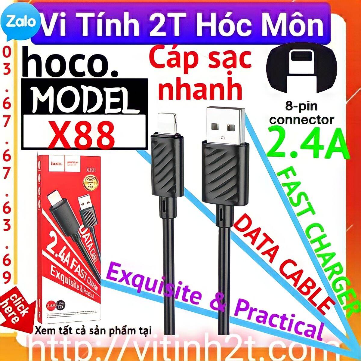Hoco x88 cáp sạc nhanh 2.4a