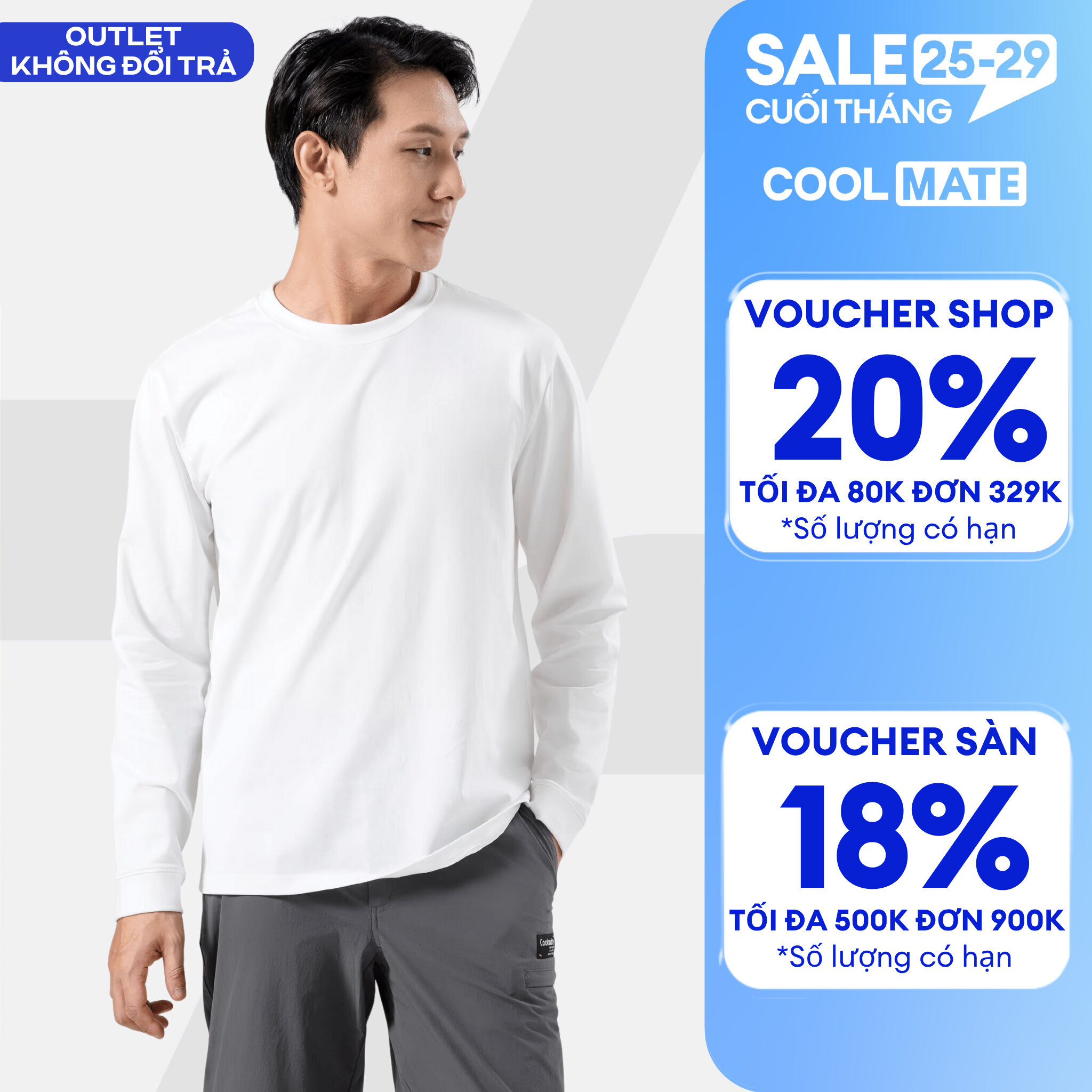 Áo thun nam dài tay Cotton Compact Premium chống nhăn Coolmate