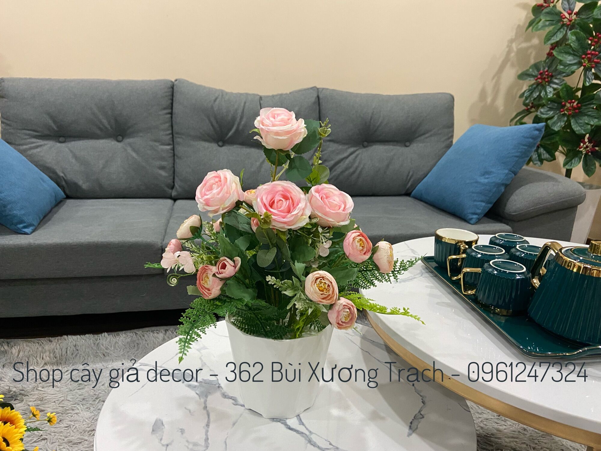 Chậu hoa hồng giả - combo đầy đủ y hình