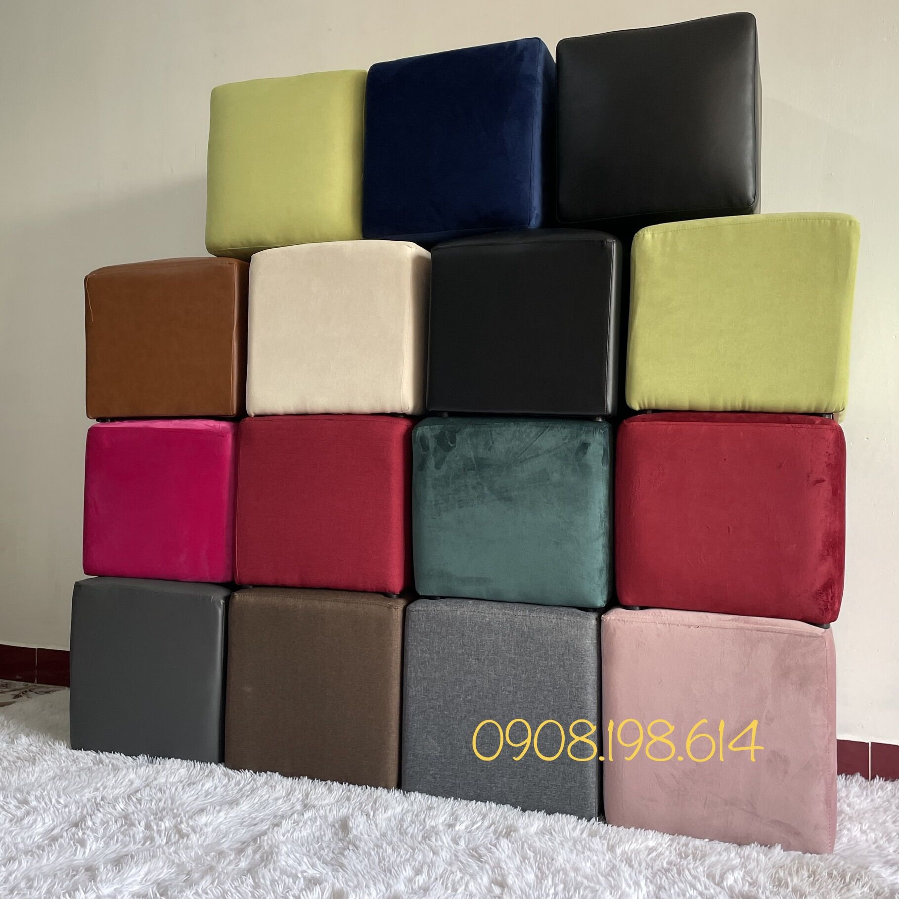 Ghế đôn sofa hình vuông đủ màu chất liệu vải nhung, vải bố, simili - Ghế đôn sofa Bed nhỏ gọn
