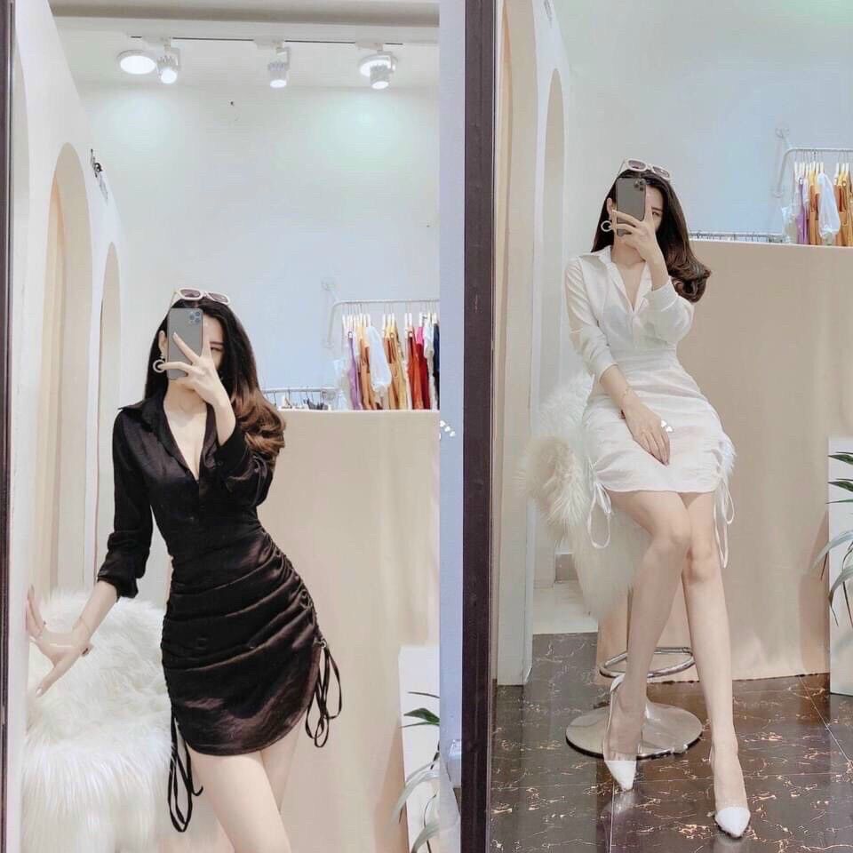Đầm sơ mi rút dây 2 bên