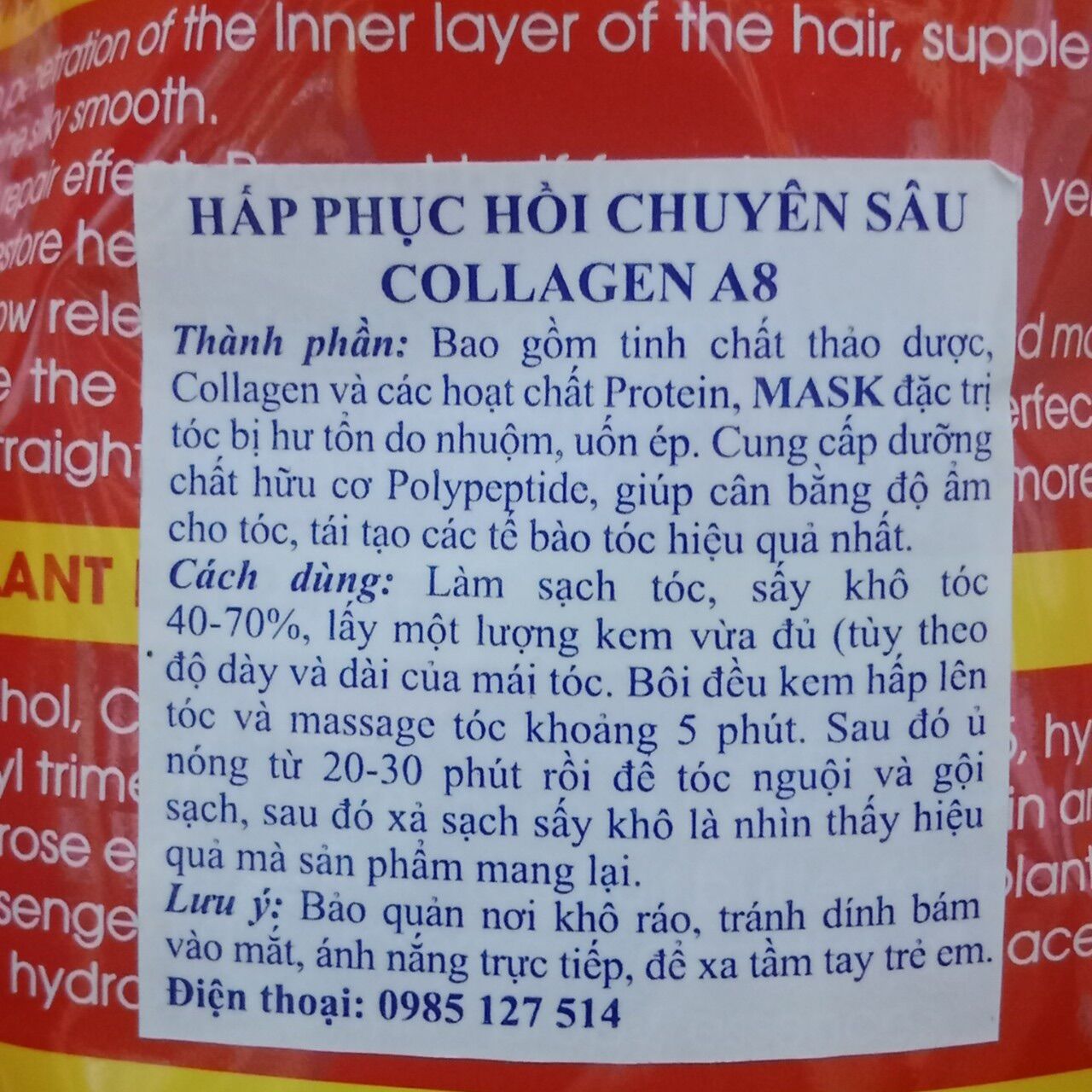 [+Tặng mũ trùm] DẦU HẤP Ủ TÓC COLLAGEN A8 PHỤC HỒI SIÊU MƯỢT (ĐỎ) 600ML