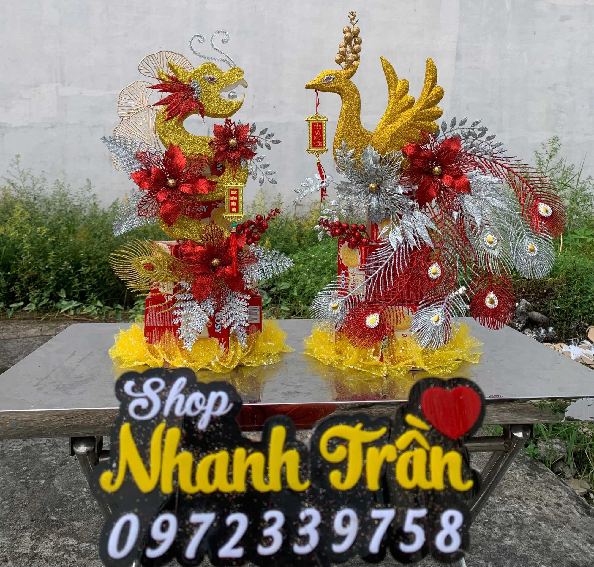  1 cặp long phụng trang trí tết tháp bánh tháp nước ngọt 