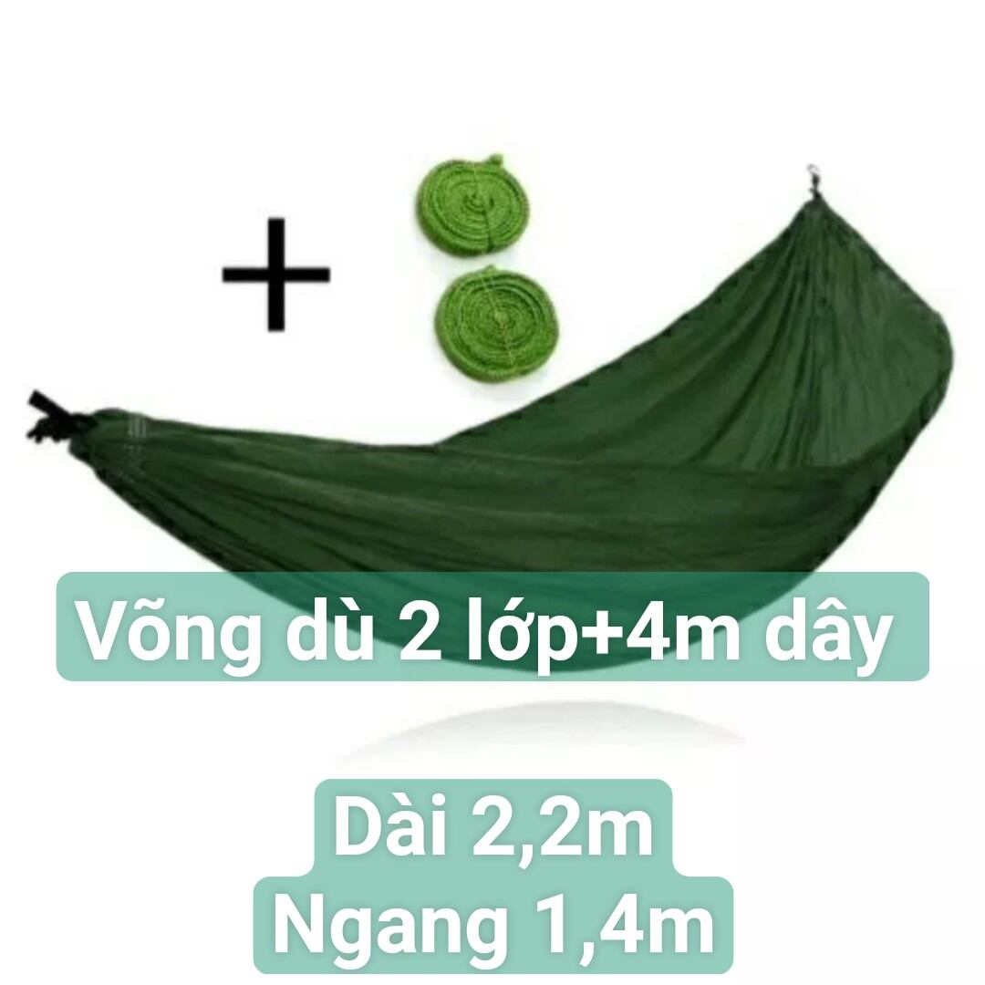 Võng dù 2 lớp kèm 4m dây dù bản 1,5cm ,võng dài 2,2m ngang 1,4m