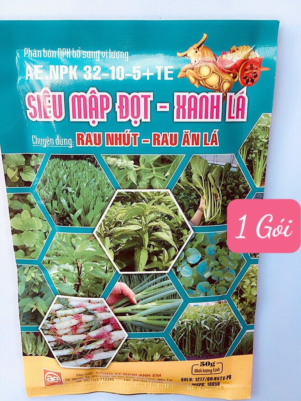 Phân bón lá dùng Rau Nhút và Rau Ăn Lá giúp Mập Đọt - Vọt Đọt - Lá To - Bung Chồi Mạnh- Mập Cọng - Mền cọng - Dài Cọng - Nở Bụi - Nặng ký gói 50gram