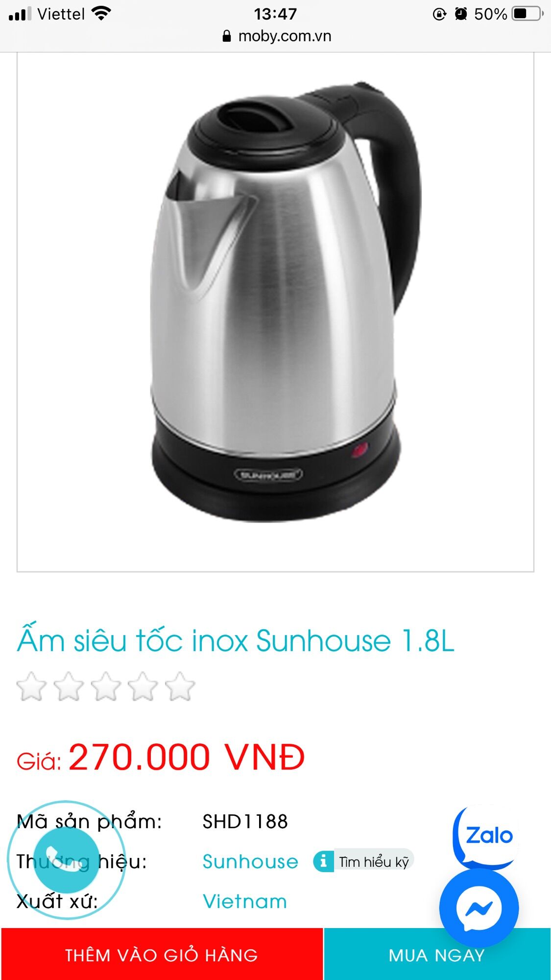 Ấm siêu tốc sunhouse 1,8L ( quà km vinamilk)