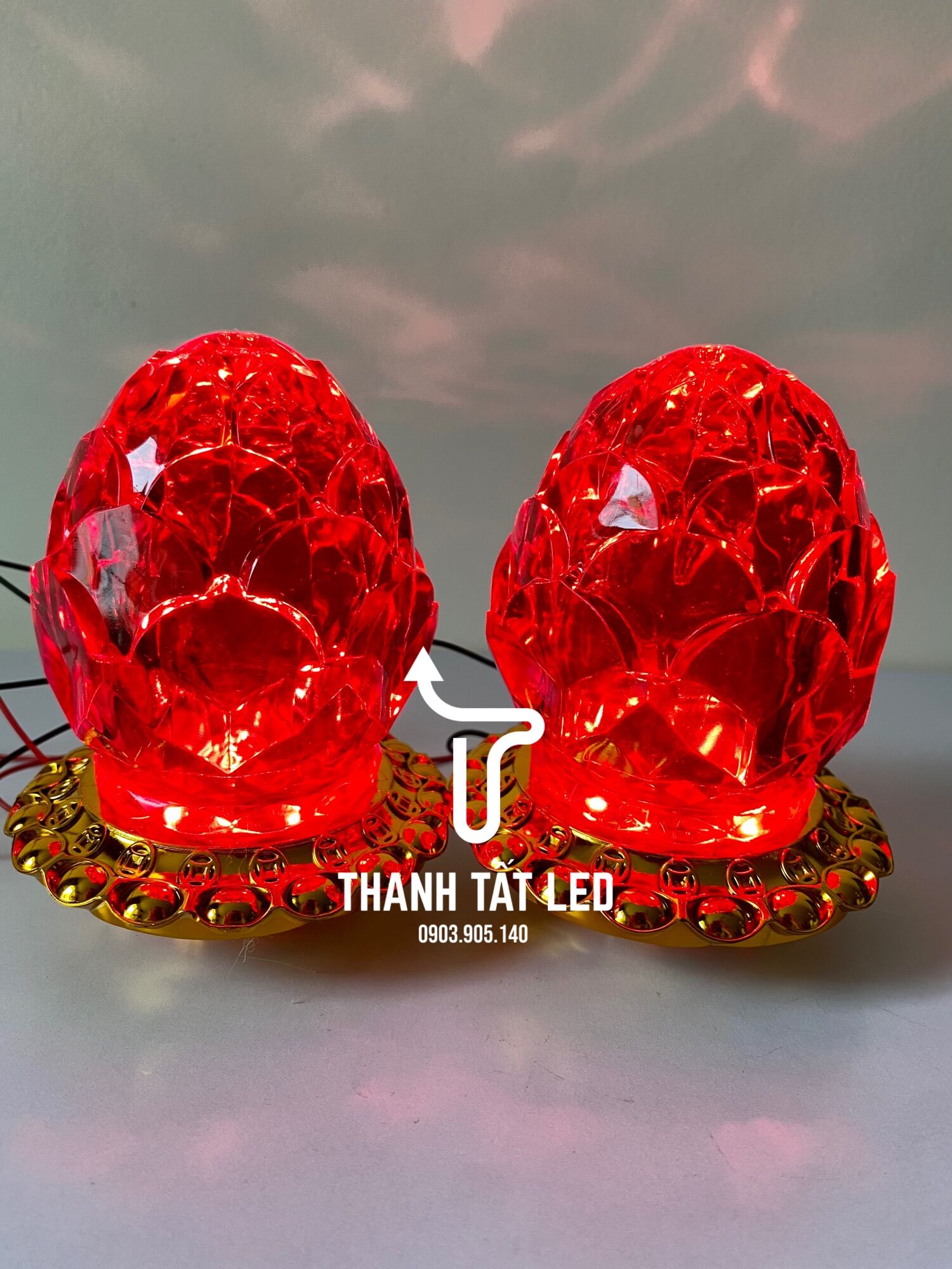 ✨ đèn đào đài loan gắn chân đồng nhiều kích thước - sáng đỏ ✨