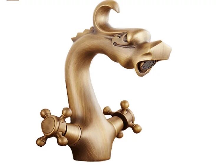 Vòi lavabo thiên nga đồng giả cổ mạ vàng, vòi lavabo rồng mạ vàng nhập khẩu