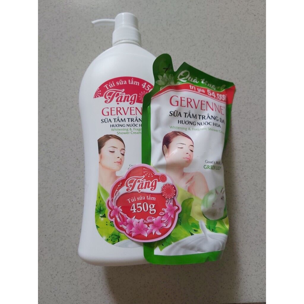 Sữa tắm trắng da Gervenne 1.2L/chai+túi 700g
