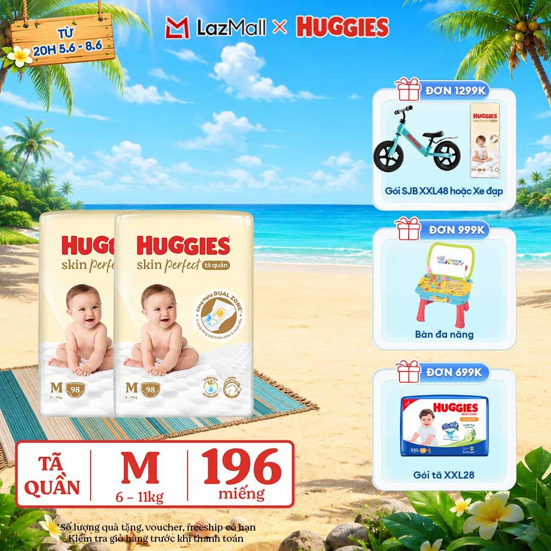 [CHỈ 9-10.6 QUÀ TẶNG ĐH 699K]  Combo 2 Tã quần Huggies Skin Perfect M size Mega Jumbo 98+4 miếng