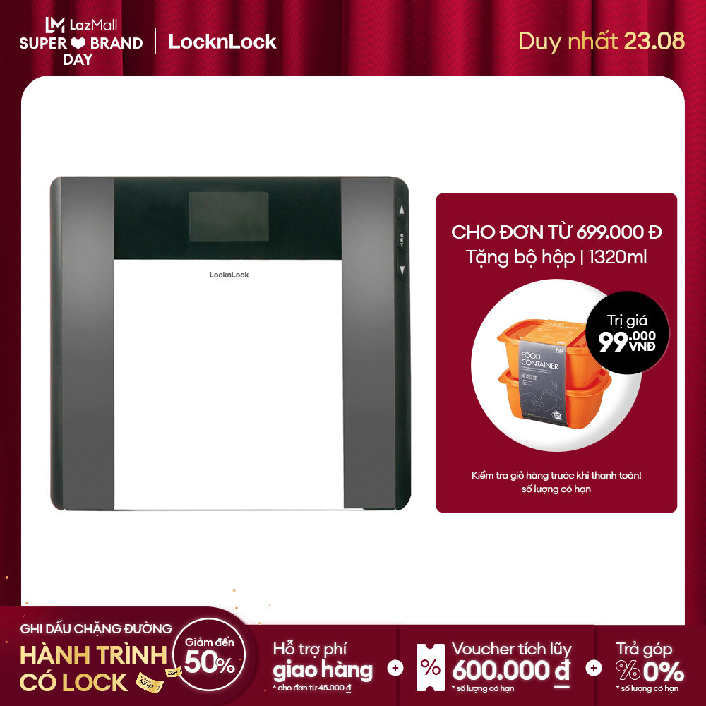[Duy nhất 23.8 - Mua ngay] Cân sức khỏe điện tử đo chỉ số cơ thể Lock&Lock dùng trong gia đình ENC516BLK - 180kg - Màu đen